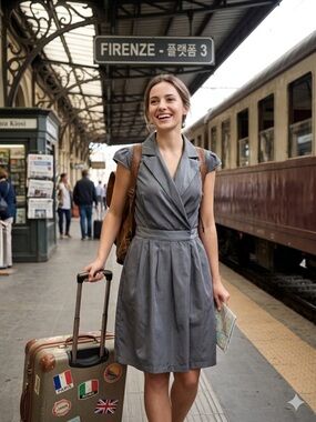 FIG- Canadian Travel Eco-conscious Brand Easy On Gray Dress Cap Sleeve V Neck